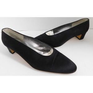 Silvia Fiorentina Pumps Heels Satin Pointed Toe Black Classic Italy Size 10.5 M